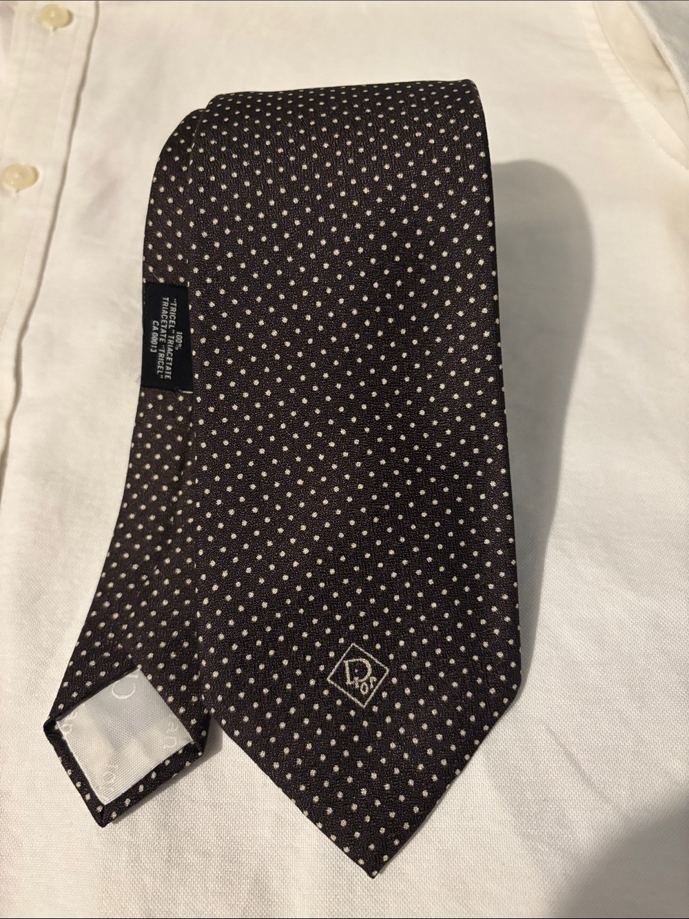 Christian Dior Monsieur Vintage Black / Brown Polka Dot Tie 100% Triacetate